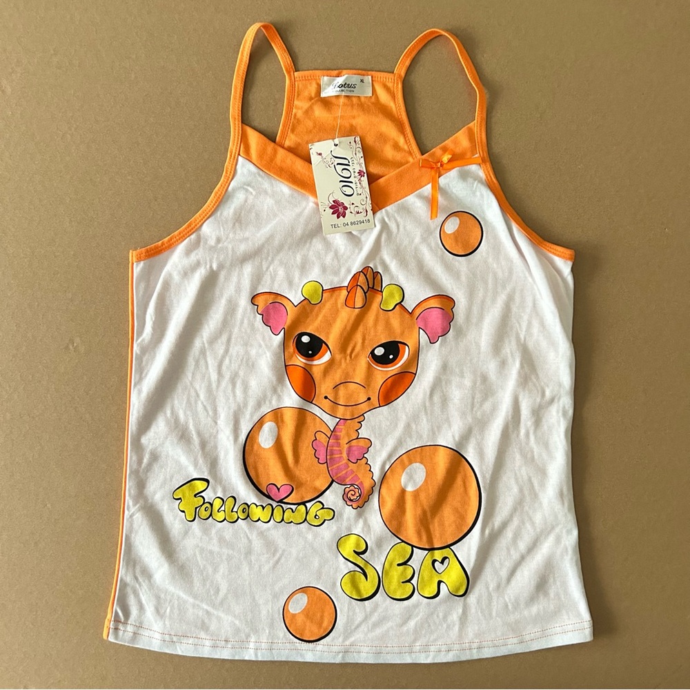 Colorful Kidcore Adult Juniors XL Tank Top Seahorse Following Sea Festival Vibes